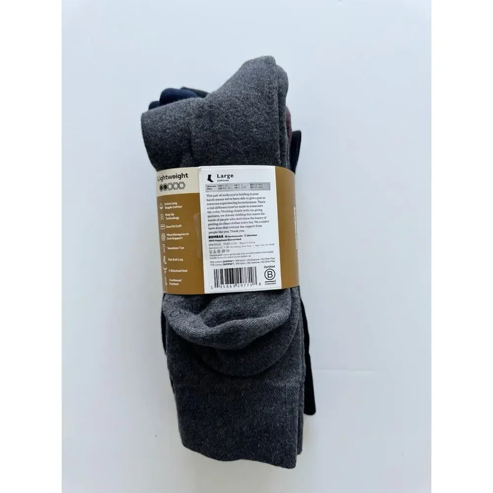 Bombas Dress Calf/Crew 4 Pairs Large Men’s 9.5-13